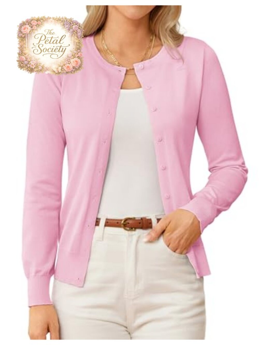 Knit Cardigan Sweater Women Lightweight Button Down Crew Neck Long Sleeve